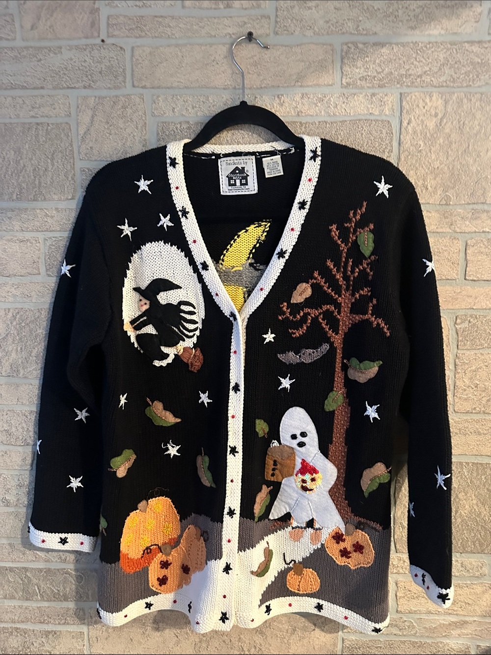 Vintage Storybook Knits Halloween Fall Pumpkins Cardigan size M